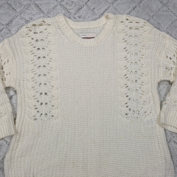 Anthropologie Pilcro Sweater Women's M White Devenne Pointelle Knitted Pullover  - Picture 2 of 8